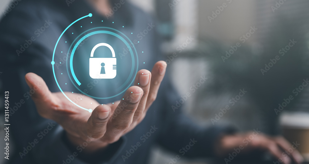 Poster cyber security system technology. secure information privacy. crime network technology.