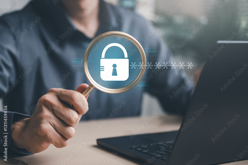 Poster cyber security system technology. secure information privacy. crime network technology.