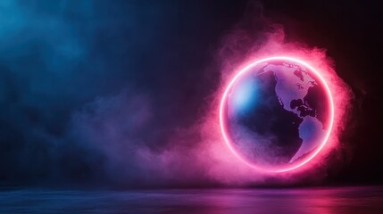 A vibrantly colored Earth against a dreamy neon backdrop, capturing the imagination and inspiring thoughts of exploration and unity in a visually striking artistic piece.