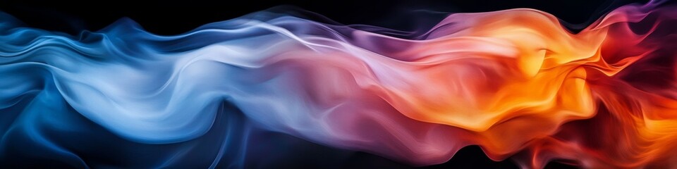 Fototapeta premium Abstract Spectrum of Flowing Color, Cyan, Magenta, and Fiery Red on a Black Background
