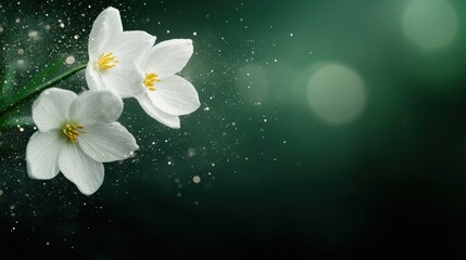 Fototapeta premium Two pristine white flowers stand elegantly against a soft, shimmering background, evoking a sense of purity and simplicity that captures a tranquil moment in nature.