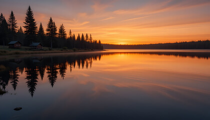 Fototapeta premium Stunning Sunset Lake Landscape Photography