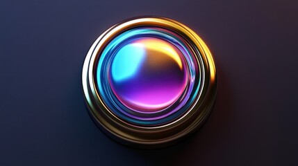 A mesmerizing, futuristic 3D power button with a liquid-metal effect, shifting between electric blue, purple, and gold.