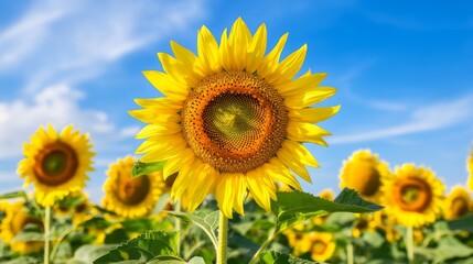 Obraz premium Underwater Radiant Sunflower Overview Field Bright