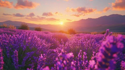 Fototapeta premium Serene Mountain Scenery with a Lavender Sunset Glow