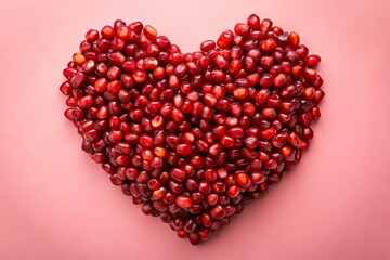 Romantic pink backdrop cradles a close-up of a luscious pomegranate heart.