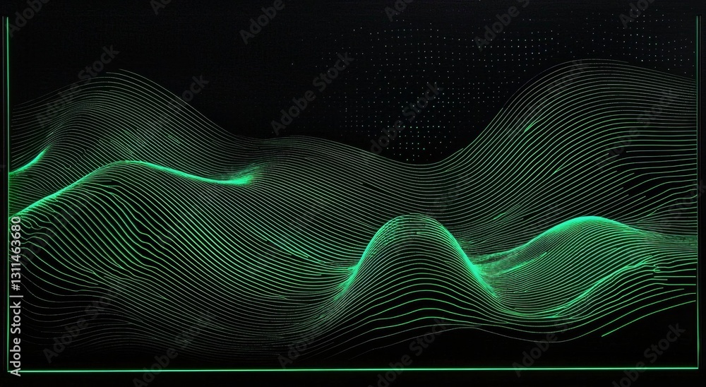 Poster fluid movement captured in an abstract design with green waves.