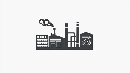 Obraz premium Industrial complex silhouette, factory buildings, smoke stacks, pipes. Illustration for presentation or report