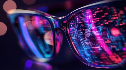 Glasses reflecting a circuit board, symbolizing enhanced digital vision. 