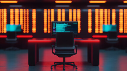 Futuristic cybersecurity monitoring setup in high-tech lab close-up digital insights