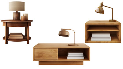 A premium brown wooden table lamp and a book