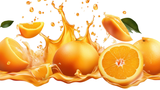 orange fruit splashing isolated on transparent background - Powered by Adobe