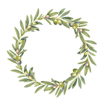 olive wreath watercolor green leaves clip art preview