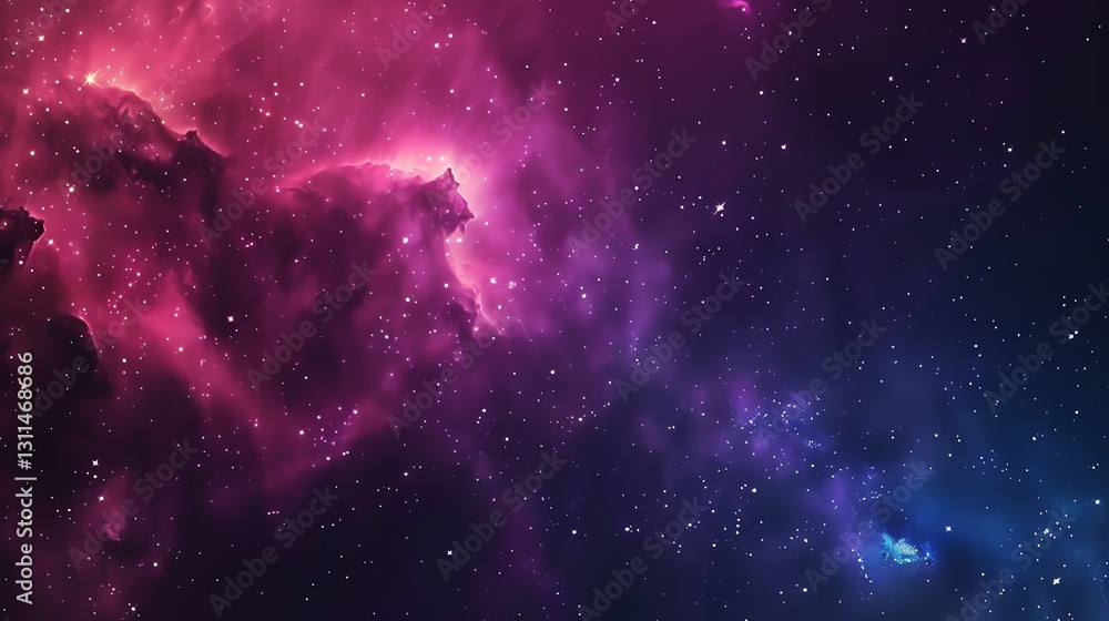 Poster a mesmerizing cosmic scene with a pink nebula and glittering stars in the deep space.