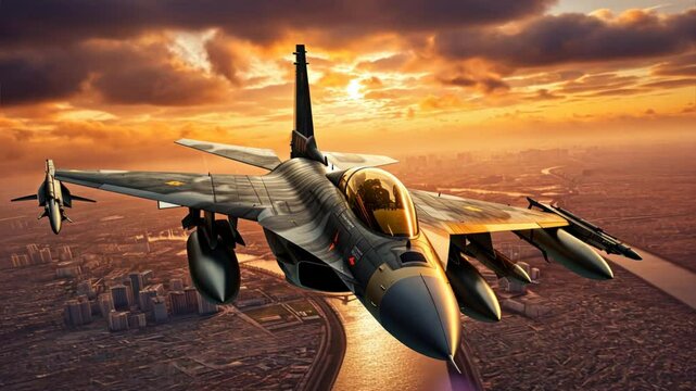 Airplane flying over the ocean during sunset with a clear sky and a view of the horizon