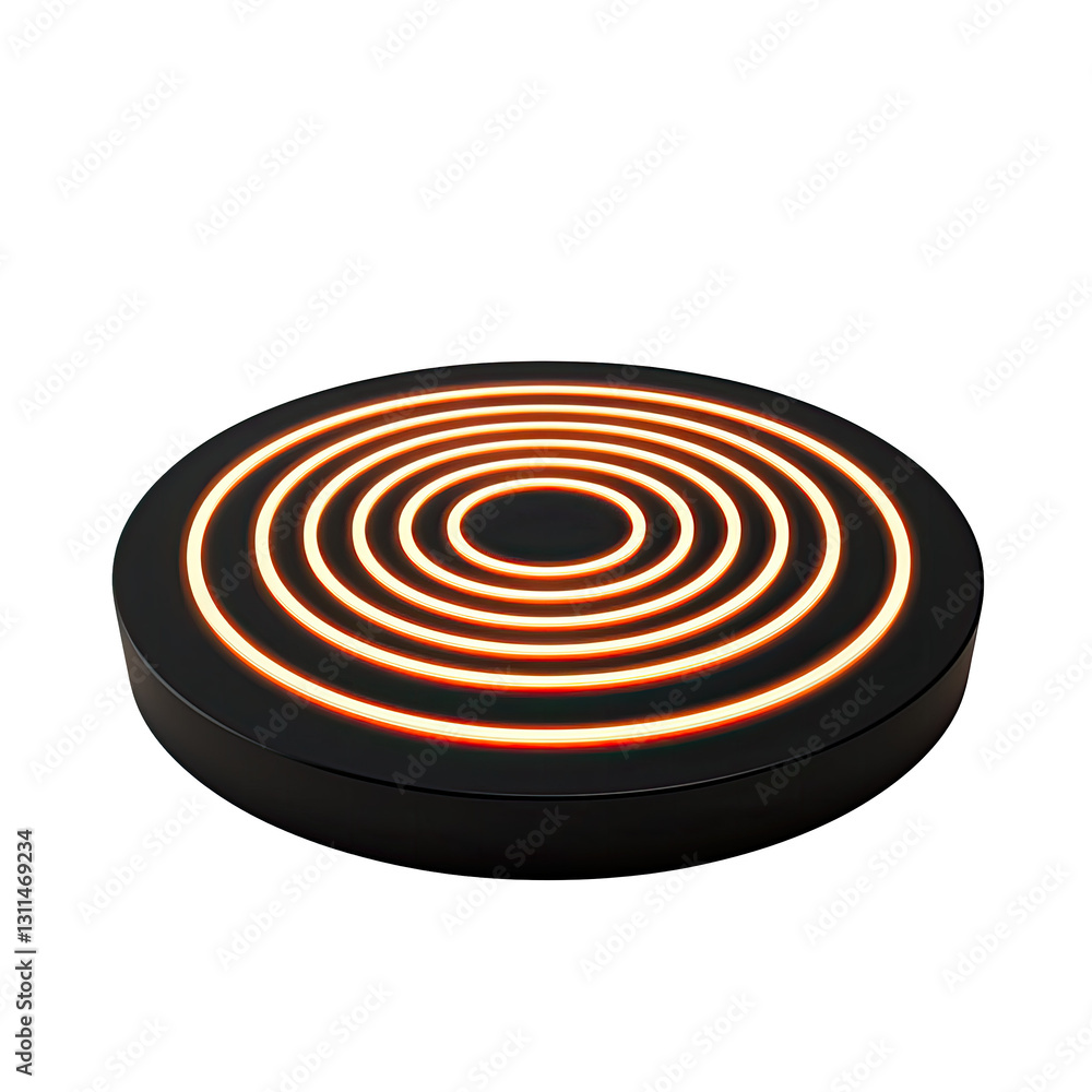 Poster a circular design featuring concentric glowing lines.