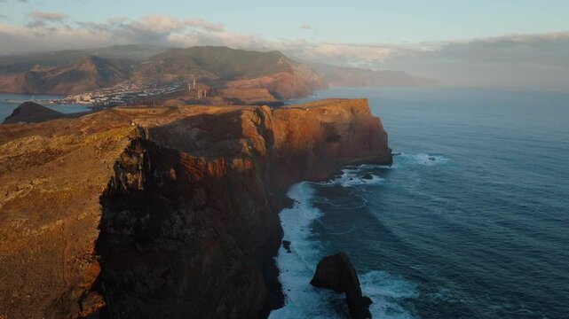 Beautiful sunrise at Ponta de S&atilde;o Louren&ccedil;o, Aerial Drone, Hiking Area, Madeira, Portugal