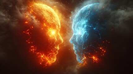 Obraz premium Abstract faces of fire and ice, cosmic energy