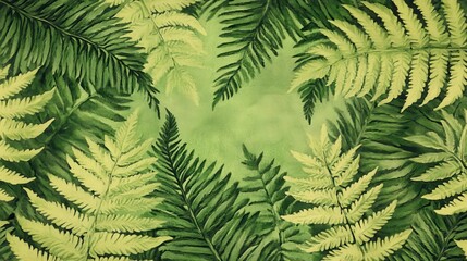 Green and Yellow Fern Leaves Pattern Texture Background