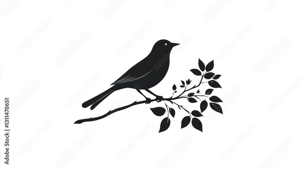 Poster silhouette of bird on branch with leaves. possible use decorative image for nature-themed prints