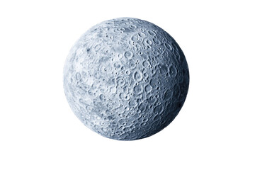 A detailed view of a textured moon surface in space.