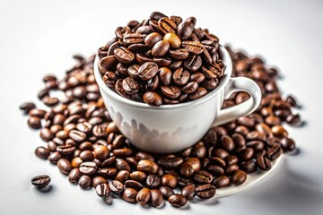 Fototapeta premium Tilt-shift magic transforms coffee beans into a captivating miniature world within a tiny cup.