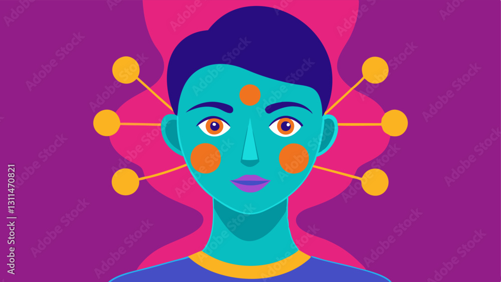 Poster visualizing youth a youthful face with a vibrant color palette where elastin is represented as a bri