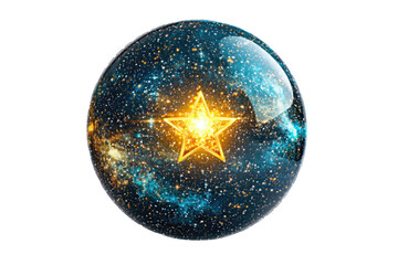 A glowing star within a cosmic orb, symbolizing the universe.