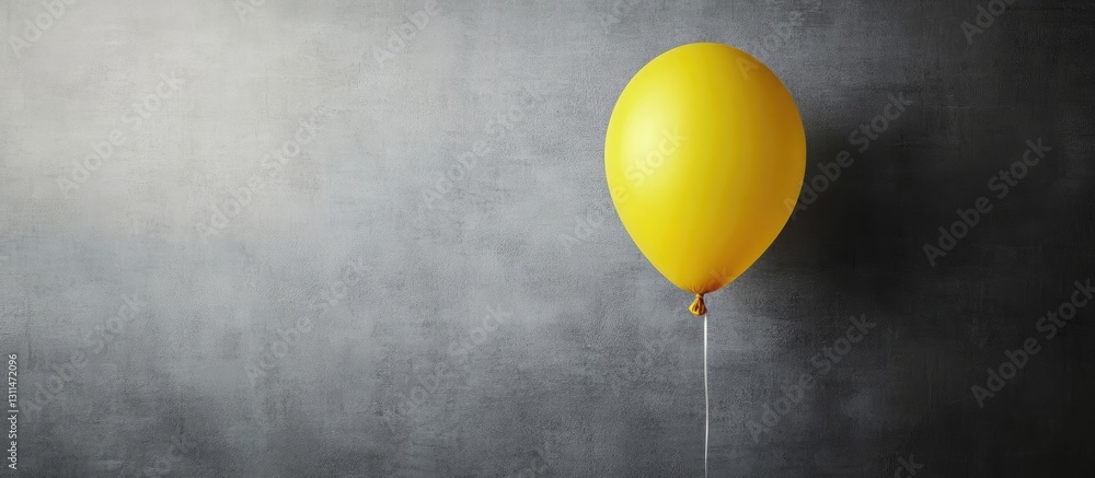 Aufkleber Yellow balloon floating on the left against a textured gray background creating a minimalist and cheerful atmosphere with bright color contrast.