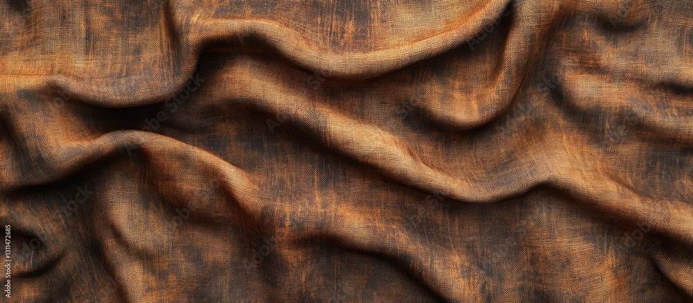 Poster rich brown textured fabric, featuring soft waves and creases, illuminated with subtle shadows, creat