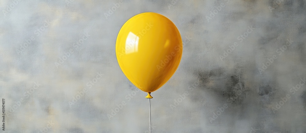 Aufkleber Yellow balloon floating in the center against a soft gray background with subtle texture creating a cheerful and serene atmosphere