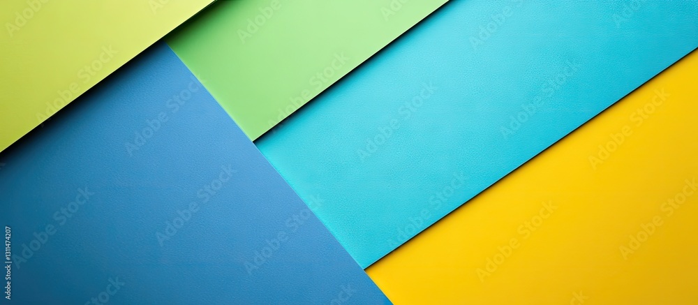 Poster geometric paper backdrop with blue, green, aqua, and yellow sections creating a layered design frame