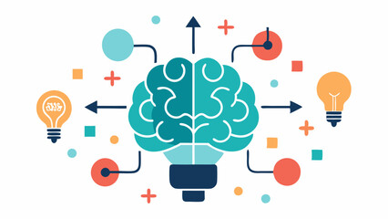Visual Brainstorming A brain composed of circuit patterns and light bulbs with arrows pointing towards various icons like articles images and videos symbolizing creative ideas.