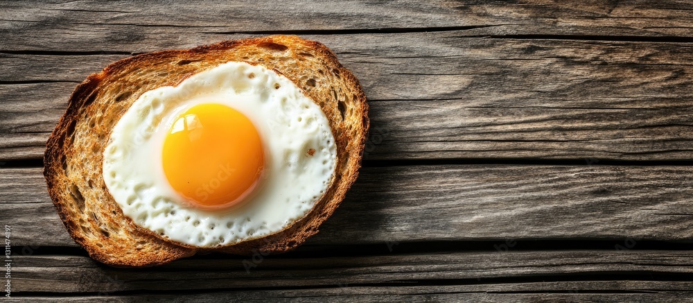 Aufkleber fried egg resting on toasted bread slice displayed against a rustic wooden backdrop showcasing warm 