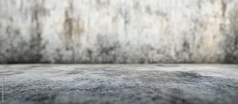Aufkleber Gray cement wall backdrop with blurred texture, featuring varied gray tones, subtle cracks, and an empty ground surface for versatile backgrounds.
