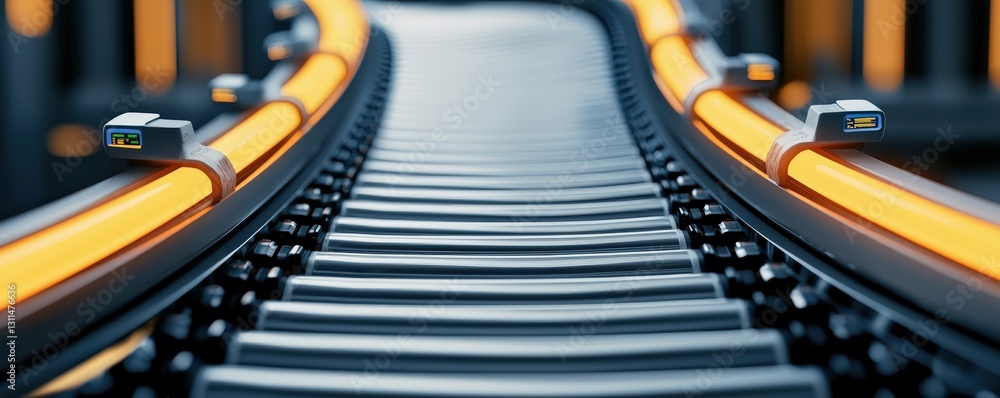 Aufkleber maintenance technical efficiency optimization concept. conveyor belt with glowing edges in a modern 