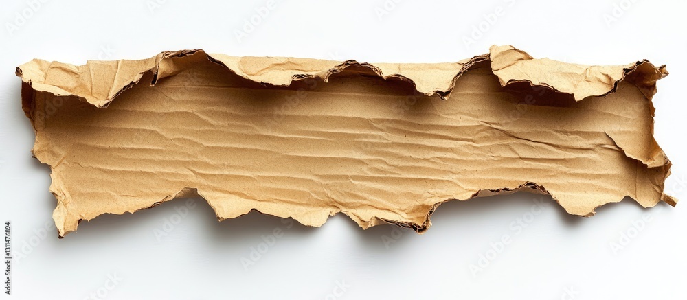 Aufkleber crinkled brown cardboard texture with jagged edges on white background providing ample copy space fo