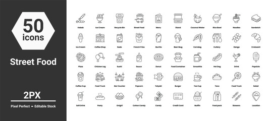 street food icons set such as, kebab,food,indian,delicious,kabab,barbecue,grilled,dish,plate,dinner,grill,  vector stock illustration © Hexagon Designes