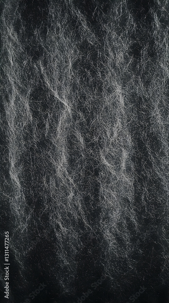 Poster abstract black background with white particle motion keywords