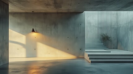 Obraz premium Minimalist Concrete Interior with Sunlight and Steps
