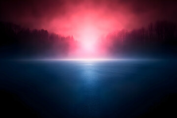Fototapeta premium Abstract Red Blue Night Lake Fog Dramatic Backgrounds and scenes of