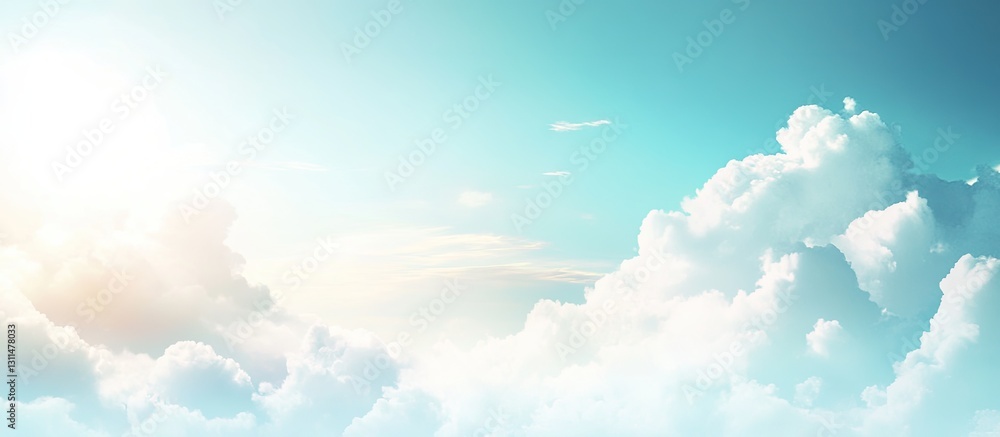 Aufkleber bright white fluffy clouds in a light blue sky with soft sunlight illuminating the top left, creatin