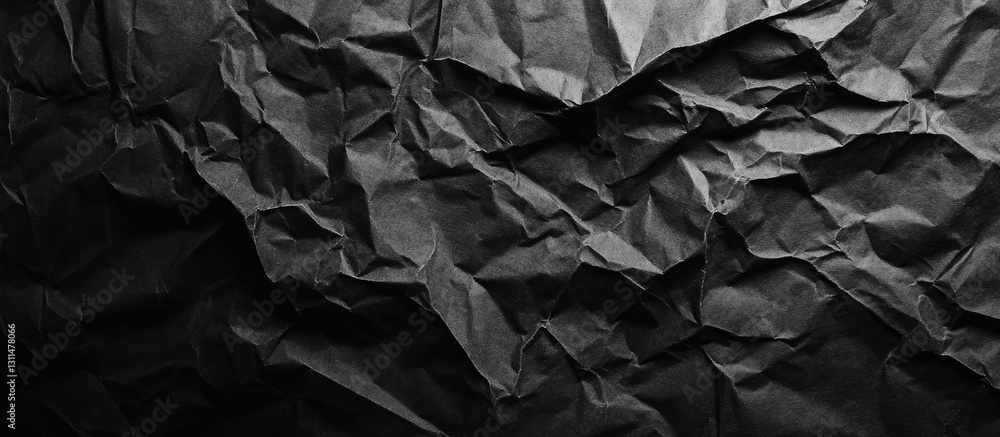 Aufkleber Crumpled black paper background with deep folds and texture creating a grunge effect capturing shadows and highlights for artistic use