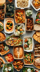 Fototapeta premium Diverse Takeout Food Options Near You - From Pizza and Burgers to Asian Cuisine and Salads