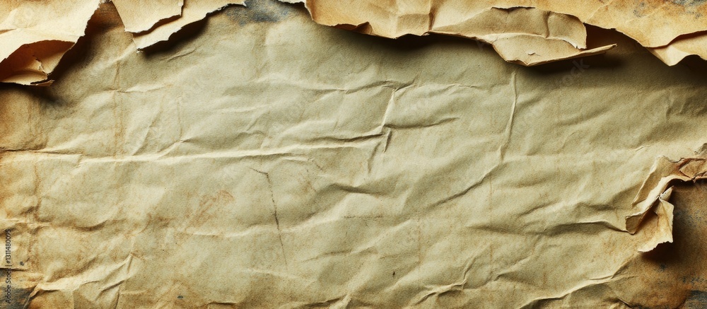 Aufkleber vintage crumpled paper texture with yellowed tones and rugged edges centered in the image, ideal for