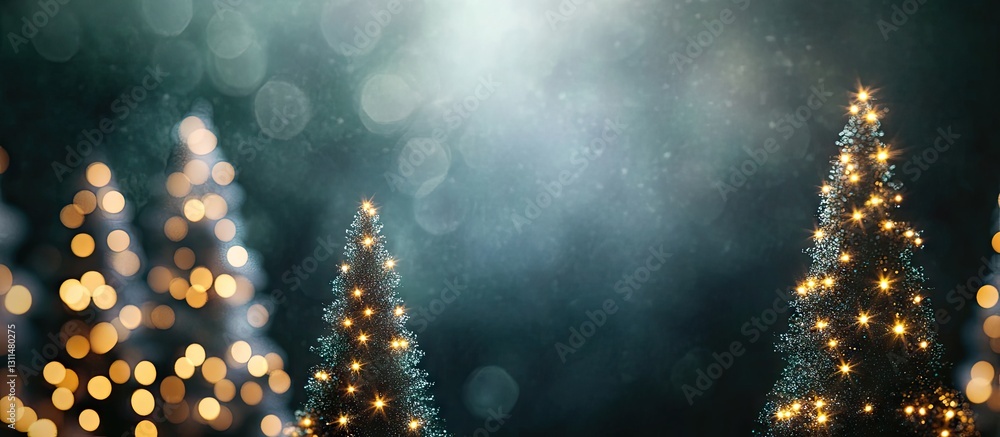 Leinwandbilder blurred christmas tree lights glowing in warm yellow and white against a dark green backdrop with so