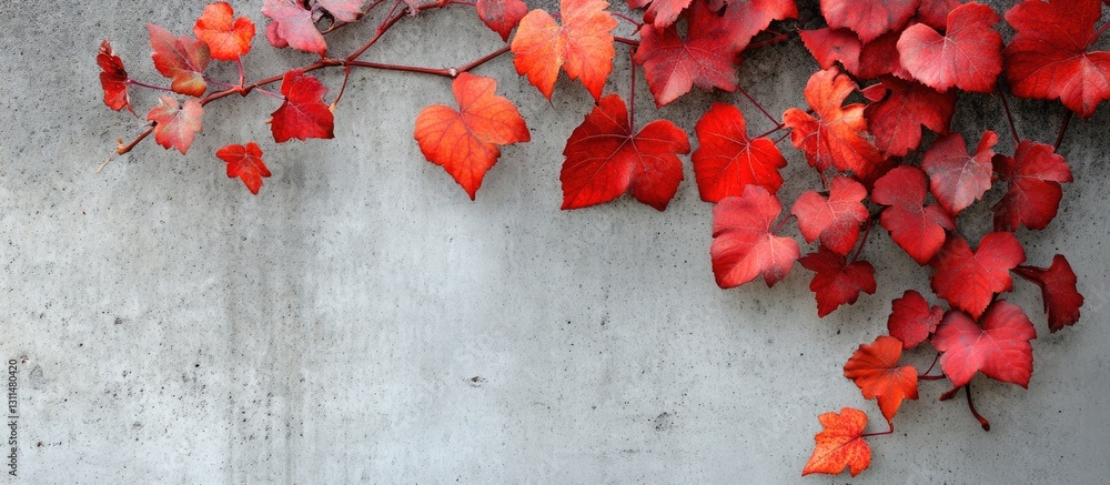 Aufkleber vibrant red grape vine leaves in shades of red and orange cascading from the top left against a text