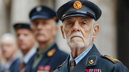 Veteran's day ceremony honoring heroes city square portrait historical close-up tribute