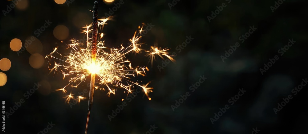 Poster sparkling christmas and new year party sparkler glowing brightly against a dark background with soft