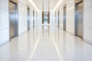 Contemporary Elevator Hallway In A Bright Building.